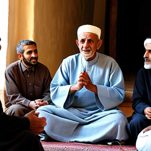 Home 18 A dignified, elderly man with a warm, wise expression, wearing modest, traditional Middle Eastern clothing (such as a thobe or similar cultural dress), is seated on a low cushion. He is engaged in oral storytelling, gesturing gently with his well-formed hands. Around him, a small, diverse group of fully clothed individuals of various ages, including children and adults, listen attentively, their expressions reflecting interest and respect. The setting is a cozy, warmly lit traditional 'majlis' (gathering space) or a quiet corner of a historic souk, featuring soft, diffused lighting and authentic cultural decor. Professional photography, high resolution, cinematic lighting, rich textures, perfect anatomy, correct proportions, natural pose, well-formed hands, proper finger count, natural body proportions. safe for work, appropriate content, fully clothed, modest clothing, appropriate attire, family-friendly, professional dress.