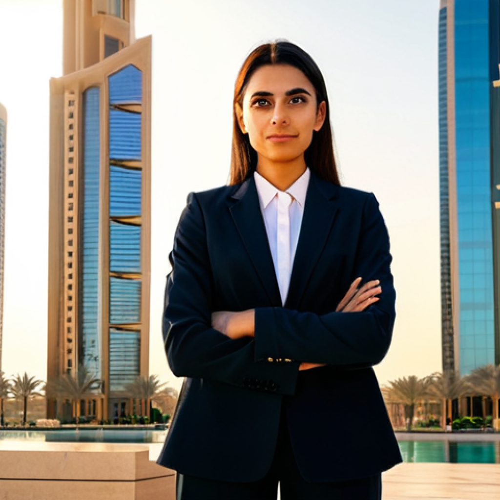 **
A professional female architect, fully clothed in a modest, stylish business suit, standing confidently in front of a modern skyscraper in Dubai. The scene is bathed in warm, golden hour sunlight. Perfect anatomy, correct proportions, natural pose, well-formed hands, proper finger count, natural body proportions, professional photography, high quality. This is a family-friendly, safe for work, appropriate content image. The architect should have a warm, approachable demeanor.
**