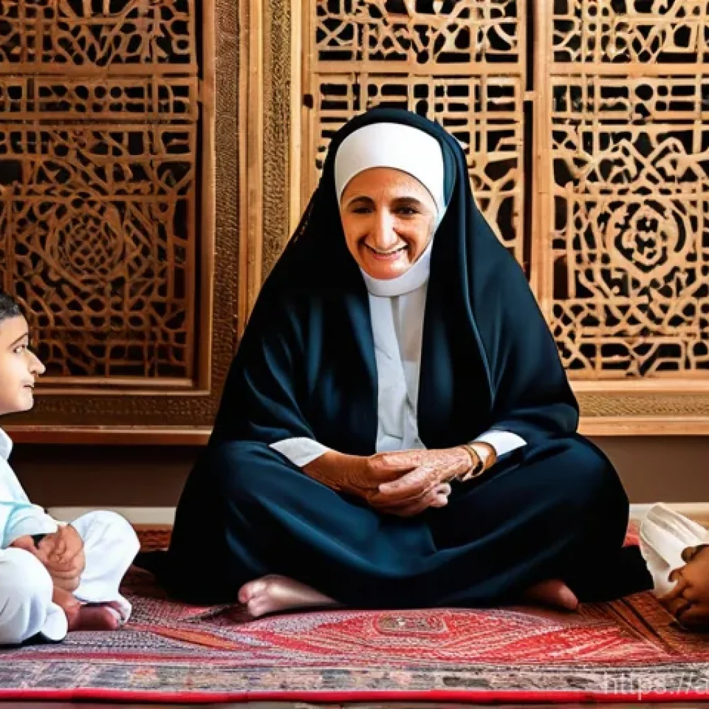 내러티브 패턴의 사회적 역할 - "A warm, intimate scene of an elderly Arab grandmother, wearing a traditional, modest abaya and a so...