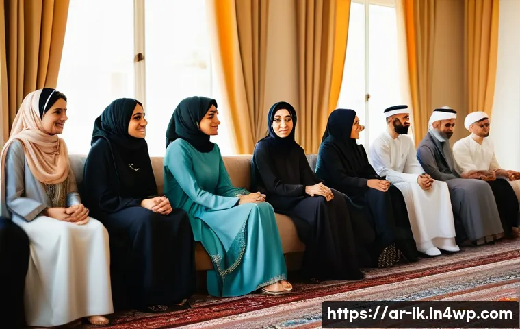 비유적 내러티브 패턴 변형의 장점 - **Prompt:** A diverse group of attentive adults, including men in traditional thobes and women in el...