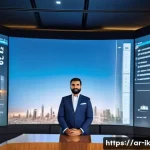 Home 21 내러티브 패턴의 실용적 응용 - A professional Arab male presenter in traditional attire, standing confidently in a modern conferenc...