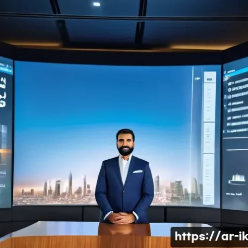 Home 33 내러티브 패턴의 실용적 응용 - A professional Arab male presenter in traditional attire, standing confidently in a modern conferenc...