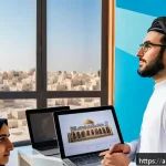 Home 19 내러티브 패턴 변형에 대한 미래 전망 - A vibrant digital storytelling workshop in a modern Arab city setting, featuring diverse young creat...